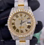 Iced Out Two Tone Rolex Datejust II Replica Watch 2836 Movement Roman Markers 41mm